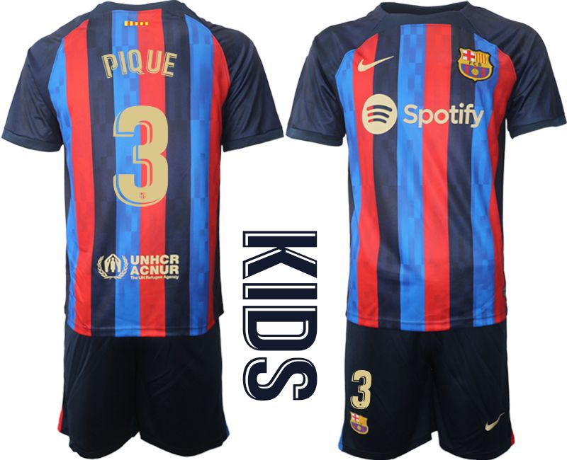 Youth 2022-2023 Club Barcelona home blue #3 Soccer Jersey->youth soccer jersey->Youth Jersey
